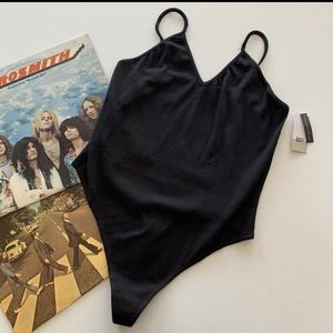 BP | Black V-neck Thong Ribbed Bodysuit XL